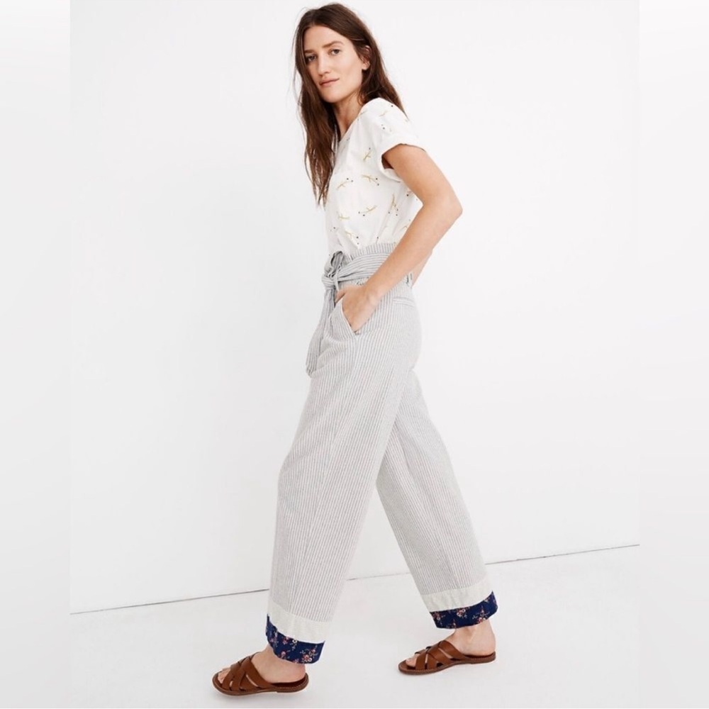 Madewell x New Denim Project Striped High-Waist Paperbag Ankle Pants - Picture 2 of 11